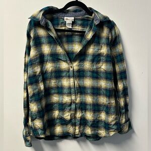 DICKIES women's green yellow plaid flannel button down shirt, L.